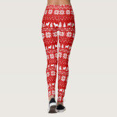 Pug Silhouettes Honden Kerstvakantie Patroon Rood Leggings (Achterkant)