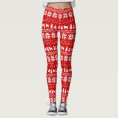 Pug Silhouettes Honden Kerstvakantie Patroon Rood Leggings (Voorkant)