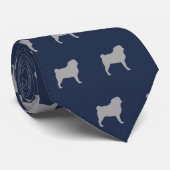Pug Silhouettes | Honden Patroon grijs en blauw Stropdas (Opgerold)