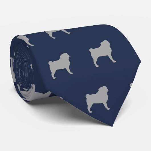 Pug Silhouettes | Honden Patroon grijs en blauw Stropdas (Opgerold)