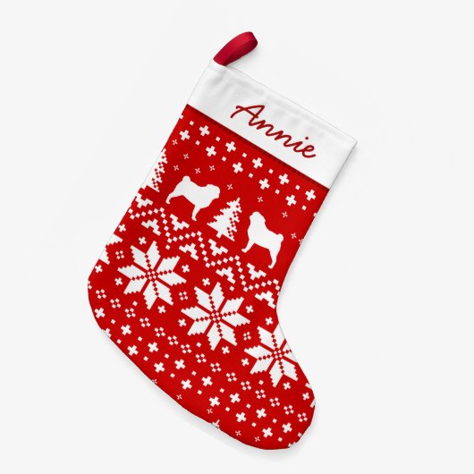 Pug Silhouettes kerst Pattern Cute Kleine Kerstsok (Voorkant (Hangend))