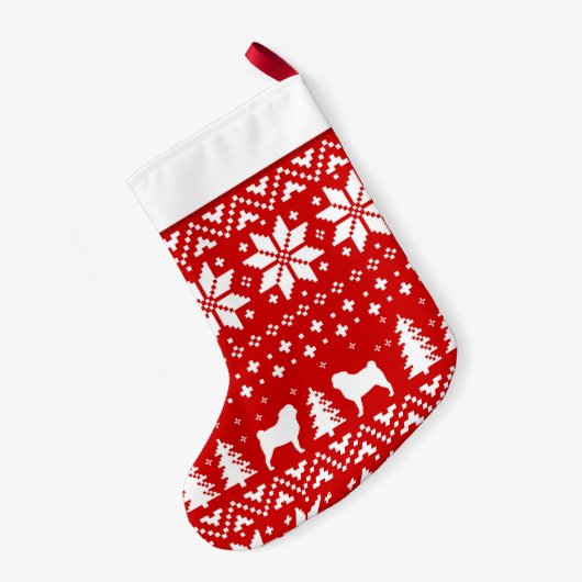 Pug Silhouettes kerst Pattern Cute Kleine Kerstsok (Achterkant (Hangend))
