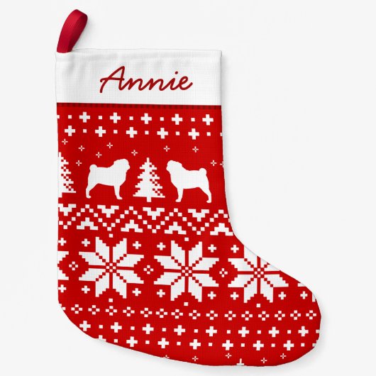 Pug Silhouettes kerst Pattern Cute Kleine Kerstsok (Voorkant)