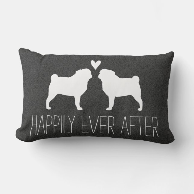 Pug Silhouettes met hart | Aangepast voor Happy Co Kussen (Voorkant)