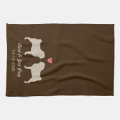 Pug Silhouettes met hart en tekst Theedoek (Horizontaal)