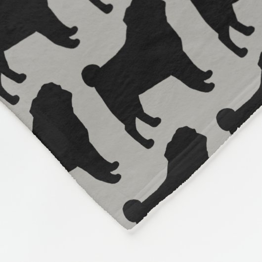 Pug Silhouettes Pattern Hondenliefhebber Black and Fleece Deken (Hoek)