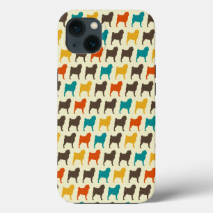 Pug Silhouettes Retro Colors Hondenras Patroon iPhone 13 Hoesje