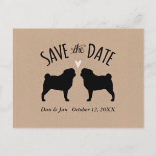Pug Silhouettes Wedding Save the Date Aankondigingskaart