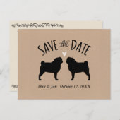 Pug Silhouettes Wedding Save the Date Aankondigingskaart (Voorkant / Achterkant)