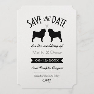 Pug Silhouettes Wedding Save the Date Invitation