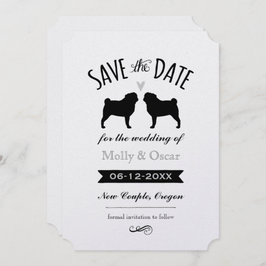 Pug Silhouettes Wedding Save the Date Uitnodiging (Voorkant / Achterkant)