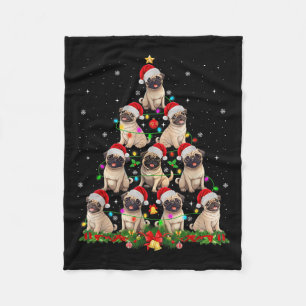 Pug Sinterklaas Hoed Kerstboom Lichtjes Kerstmis P Fleece Deken