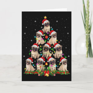 Pug Sinterklaas Hoed Kerstboom Lichtjes Kerstmis P Kaart