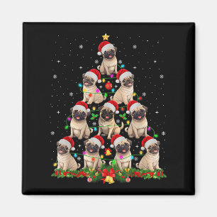 Pug Sinterklaas Hoed Kerstboom Lichtjes Kerstmis P Magneet