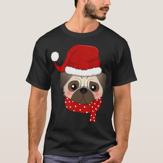 Pug Sinterklaas Kerst Patroon T-shirt (Voorkant)