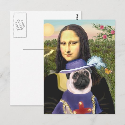 Pug (Sir) - Mona Lisa Briefkaart (Voorkant / Achterkant)