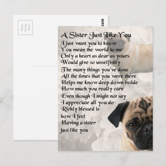 Pug Sister Poem Briefkaart (Voorkant / Achterkant)
