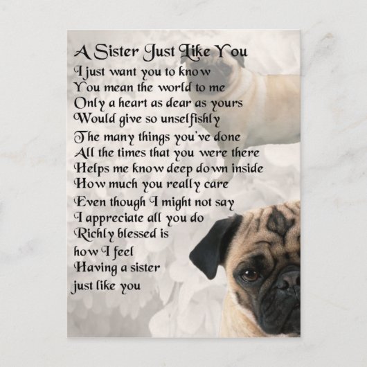 Pug Sister Poem Briefkaart (Voorkant)