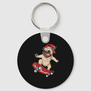 Pug Skateboard T Shirt Hond Puppy Grappige Skater Sleutelhanger