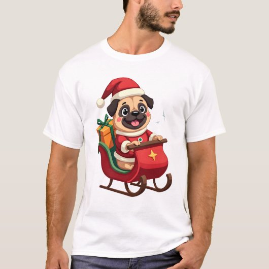Pug Sleigh Ride T-shirt (Voorkant)