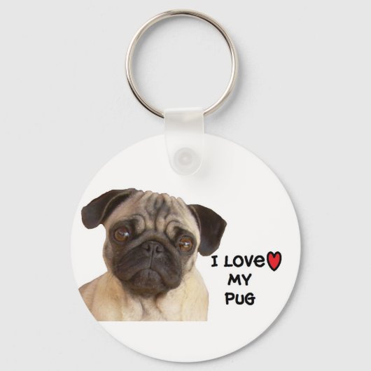 Pug Sleutelhanger"Ik hou van mijn Pug" Sleutelhanger (Voorkant)