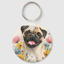 Pug-sleutelhanger – Waterverf