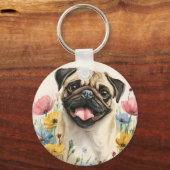 Pug-sleutelhanger – Waterverf Sleutelhanger (Achterkant)