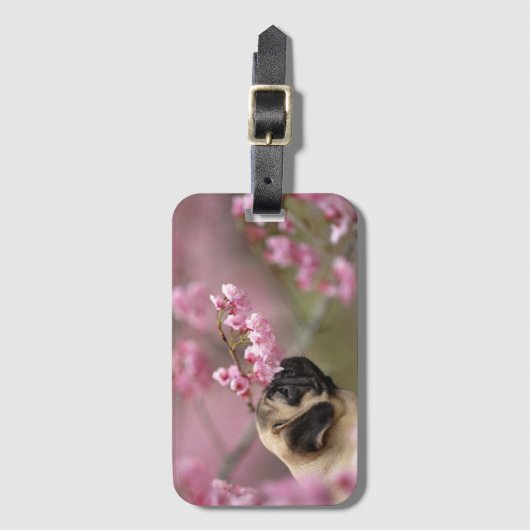 Pug Smelling Cherry Blossom Bagagelabel (Voorkant (verticaal))