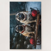 Pug Sneeuw Sleigh Kerst Decoratie Legpuzzel (Verticaal)