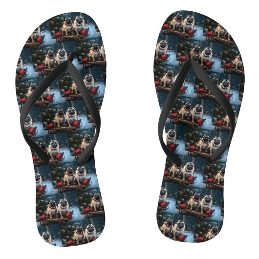Pug Sneeuw Sleigh Kerst Decoratie Teenslippers (Voetbed)