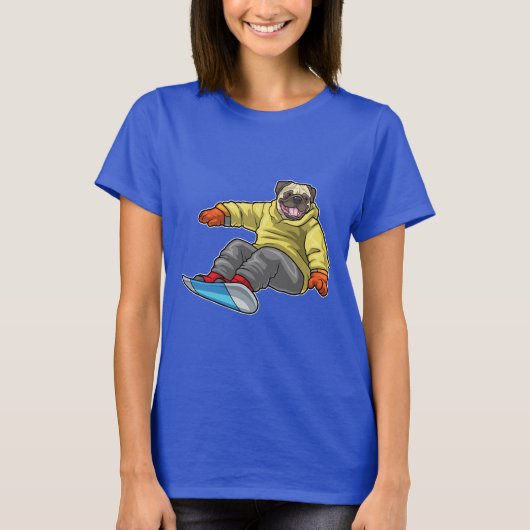 Pug Sneeuwboarder Snowboard T-shirt (Voorkant)