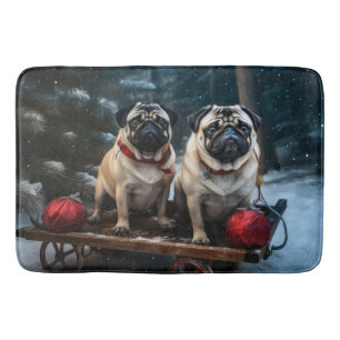 Pug Snowy Sleigh Kerstmisdecor Badmat