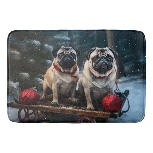Pug Snowy Sleigh Kerstmisdecor Badmat (Voorkant)