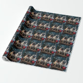 Pug Snowy Sleigh Kerstmisdecor Cadeaupapier (Uitgerold)