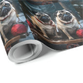 Pug Snowy Sleigh Kerstmisdecor Cadeaupapier (Rol Hoek)