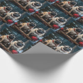 Pug Snowy Sleigh Kerstmisdecor Cadeaupapier (Hoek)