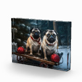 Pug Snowy Sleigh Kerstmisdecor Fotoblokken (Rechts)