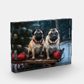 Pug Snowy Sleigh Kerstmisdecor Fotoblokken (Links)