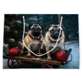 Pug Snowy Sleigh Kerstmisdecor Groot Cadeauzakje (Voorkant)