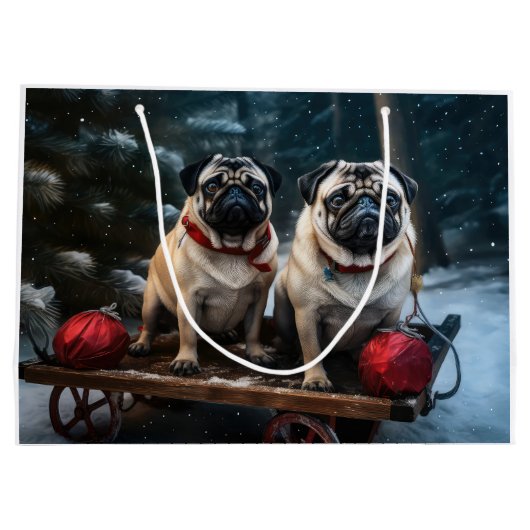 Pug Snowy Sleigh Kerstmisdecor Groot Cadeauzakje (Achterkant)
