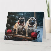 Pug Snowy Sleigh Kerstmisdecor Kaart (Voorkant)