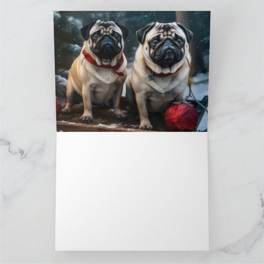 Pug Snowy Sleigh Kerstmisdecor Kaart (Binnen)