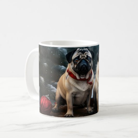 Pug Snowy Sleigh Kerstmisdecor Koffiemok (Voorkant links)