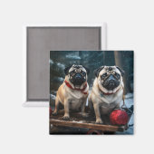Pug Snowy Sleigh Kerstmisdecor Magneet (Voorkant / Achterkant)