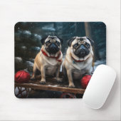 Pug Snowy Sleigh Kerstmisdecor Muismat (Met muis)