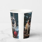 Pug Snowy Sleigh Kerstmisdecor Papieren Bekers (Rechts)