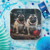 Pug Snowy Sleigh Kerstmisdecor Papieren Bordje (Feest)