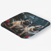 Pug Snowy Sleigh Kerstmisdecor Papieren Bordje (Gebogen)