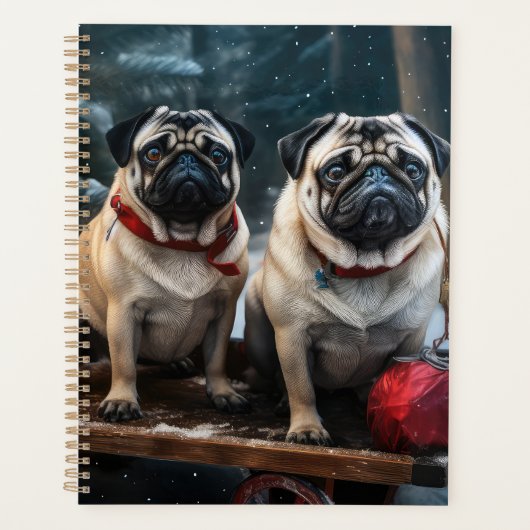 Pug Snowy Sleigh Kerstmisdecor Planner (Voorkant)