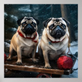 Pug Snowy Sleigh Kerstmisdecor Poster (Voorkant)